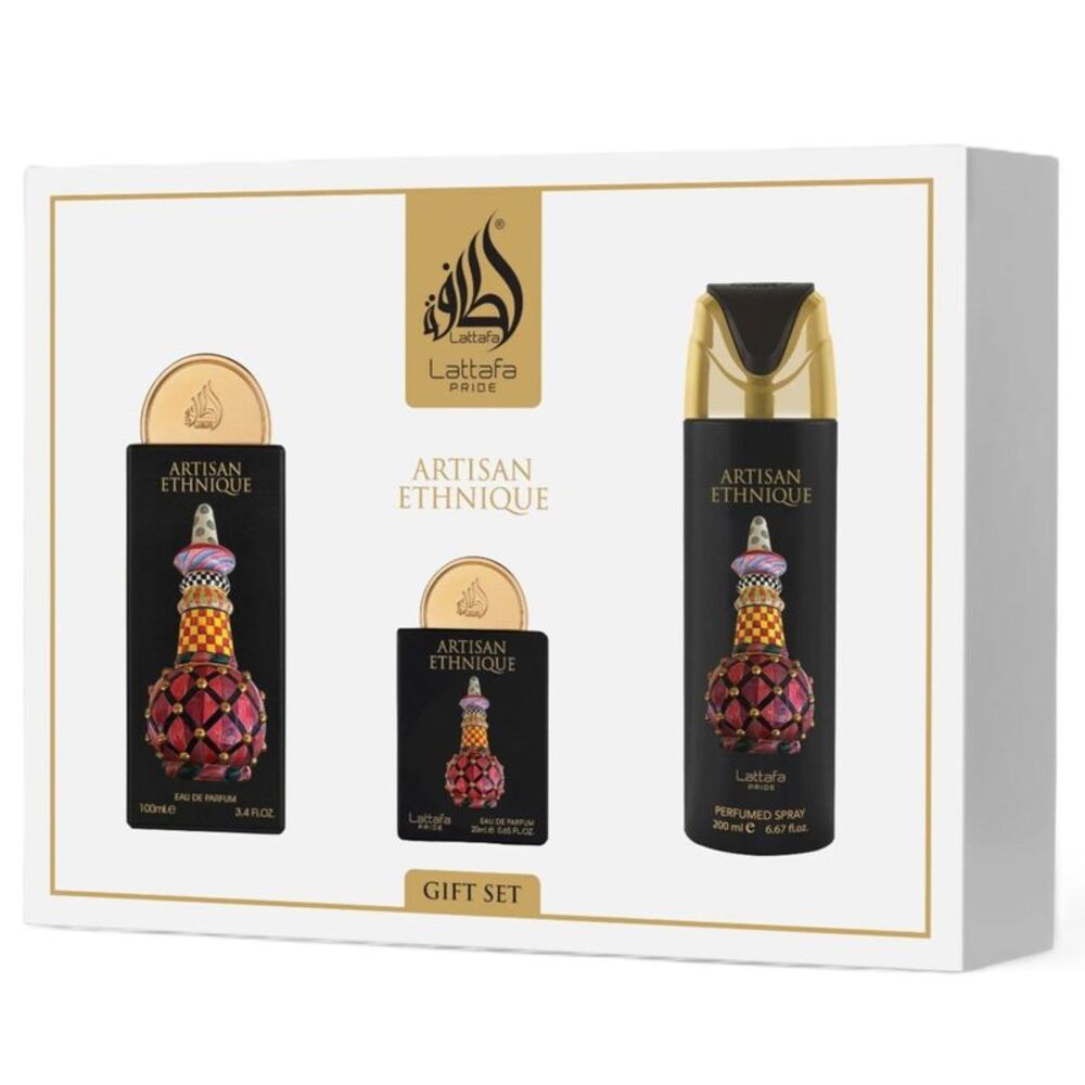 Lattafa Pride Artisan Ethnique Set for Unisex(3.4 EDP+ 0.65 EDP+ 6.67 DEO) - New